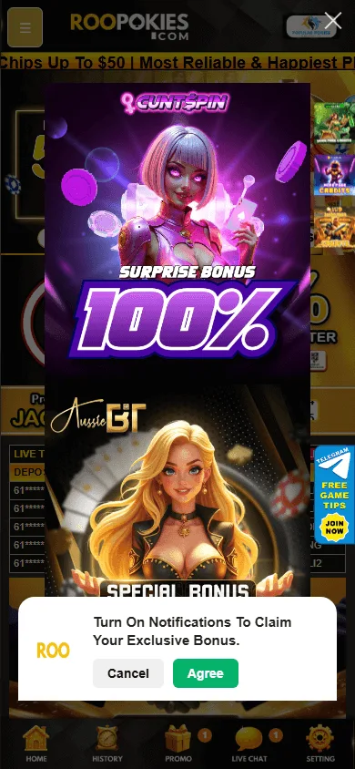 Roopokies Casino mobile games view