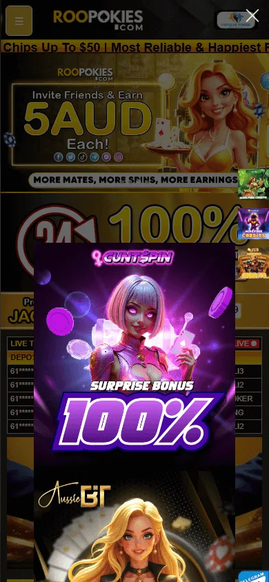 Roopokies Casino mobile home view